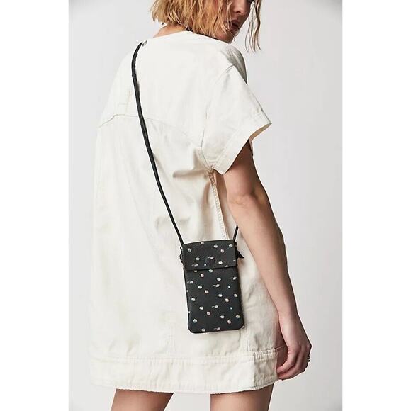 Free People Handbags - Free People Let’s Dance Phone Crossbody Bag Black Floral Leather NWOT